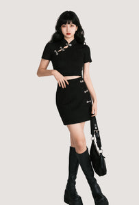 Chinese style metal cheongsam short skirt set