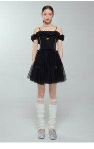 One-shoulder mesh suspender skirt A-line high waist cloud shoulder tutu skirt