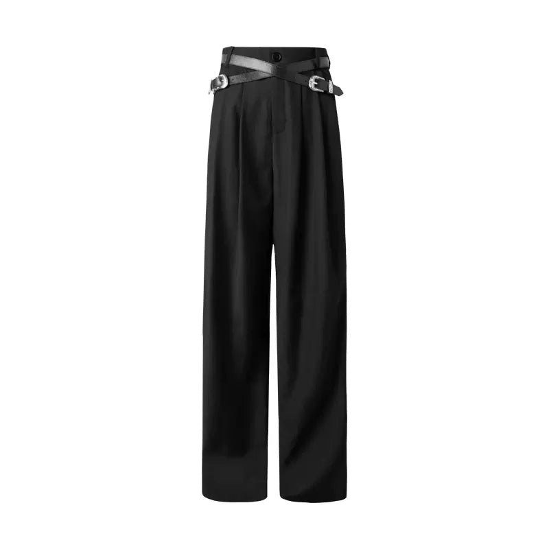 Pleated loose-fitting wide-leg suit trousers