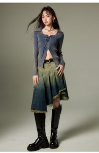 Gradient straps irregular hem denim skirt fashionable design skirt