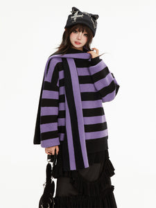 Purple Striped Contrasting Sweater Set