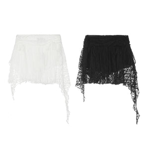 Irregular mesh pleated lace skirt