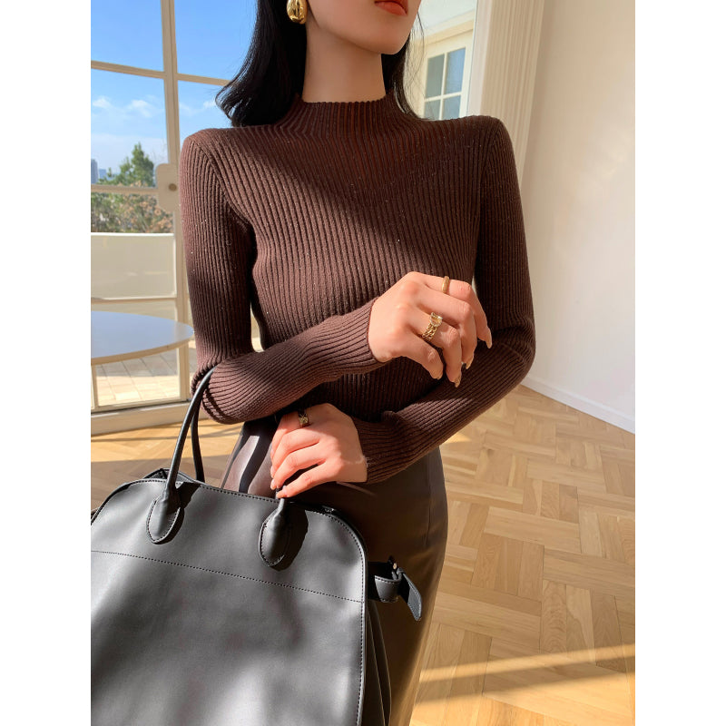 Long-sleeved Shiny Silk Sweater