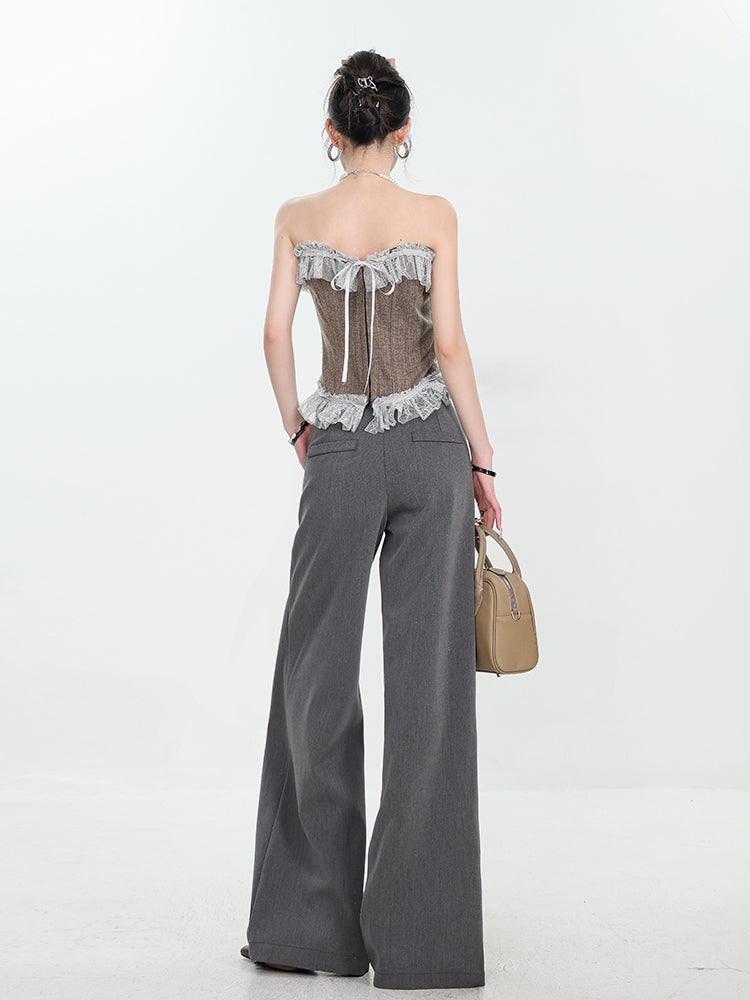 Original Gray Lace Patchwork Designer Trousers