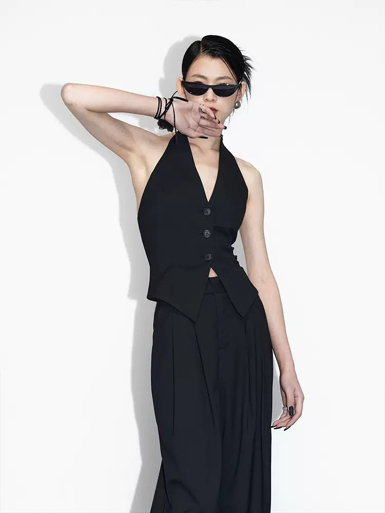 V-neck halter neck suit vest