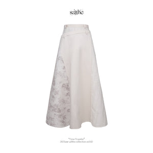 A-line Irregular Raw Edge Printed Patchwork Skirt