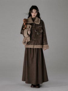 Loose Brown Plush Fur Coat