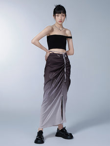 Gradient Tulip Star Ring Print Satin Pleated Tie Skirt