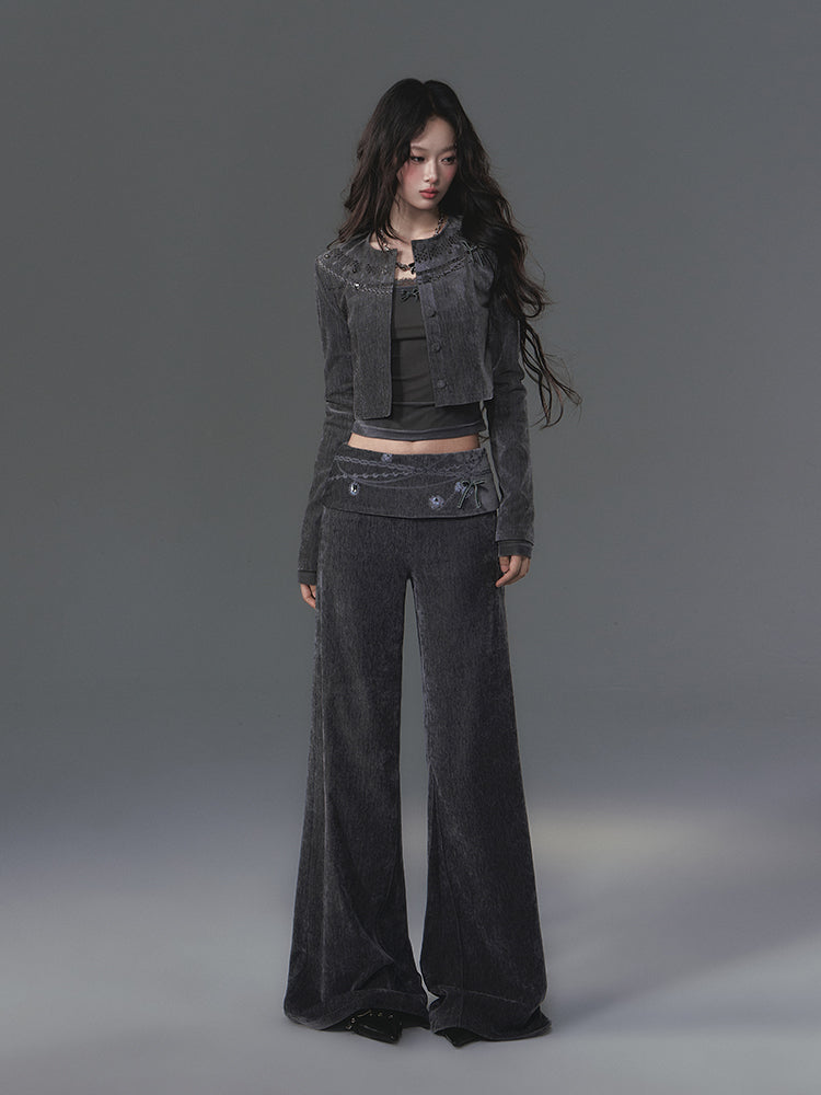 Black Textured Niche Elegant Loose Pants