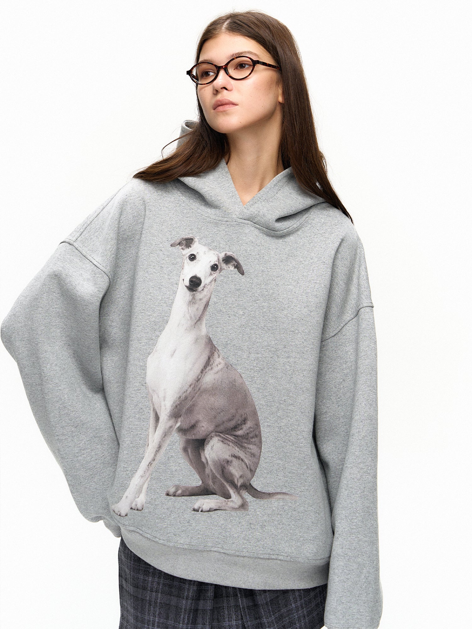 Whippet Dog Print Grey Hoodie