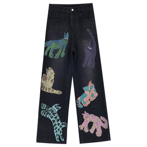 Quirky Player - Original Early Autumn Graffiti Print Jeans