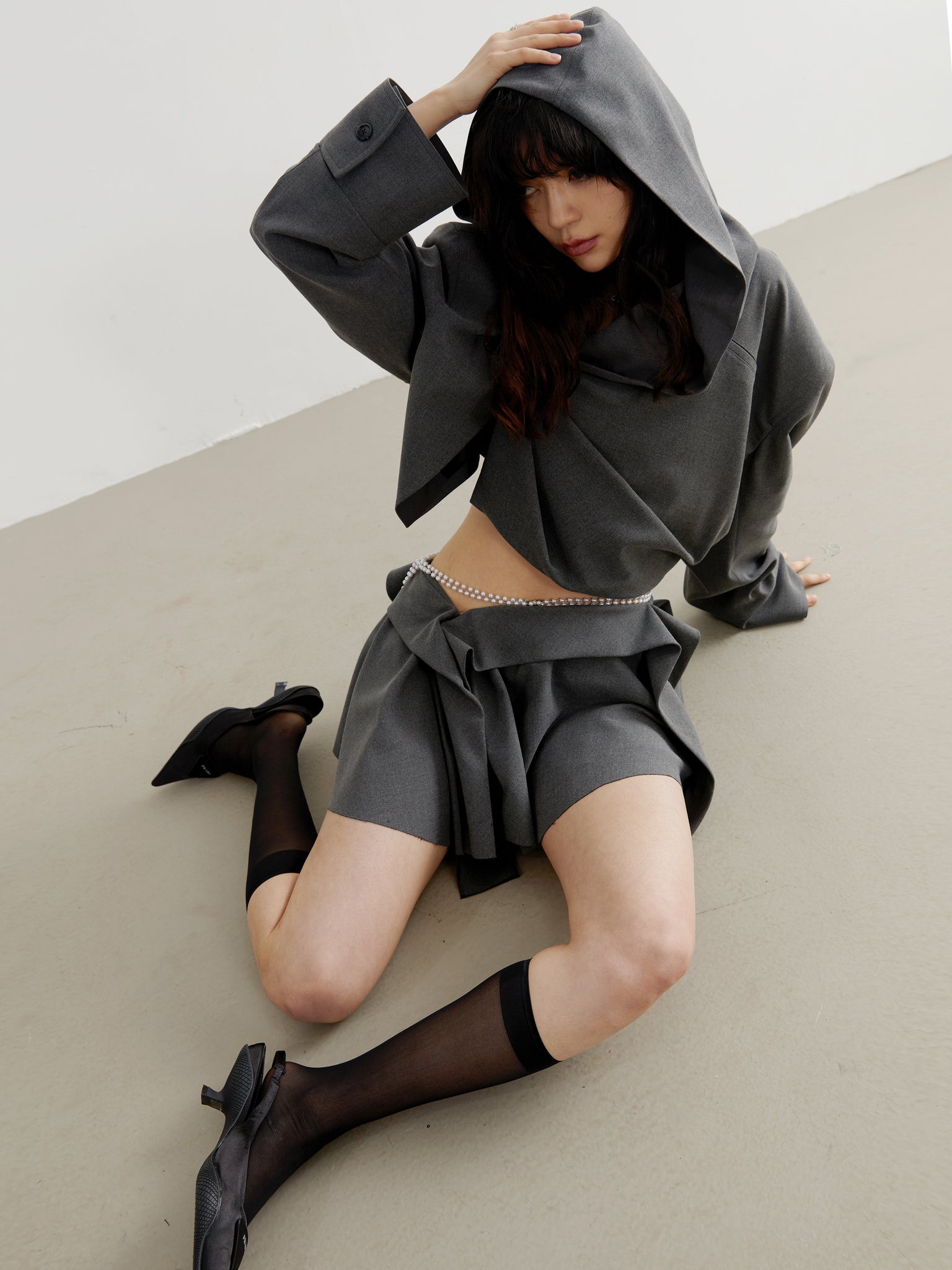 Ruffled Hooded Short Coat