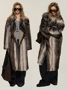 Barn Style Frost Gray Reversible Eco-Fur Long Coat