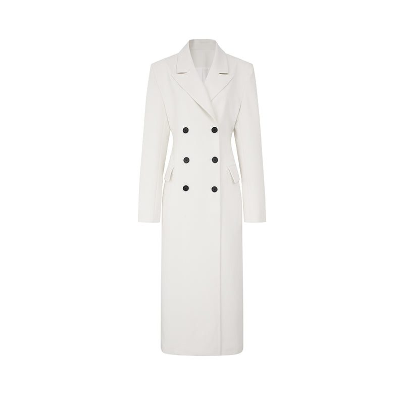 White Loose-Fit Straight-Cut Long Trench Coat