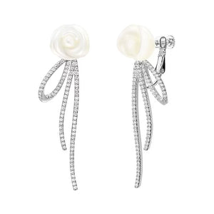 Solid Silver White Rose Bouquet Earrings