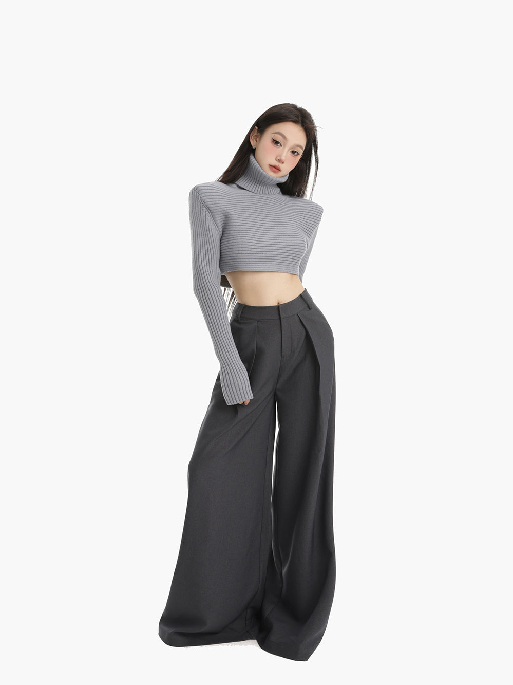 High-Waisted Loose-Fit Wide-Leg Trousers