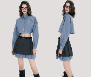 Preppy style low waist skirt shirt