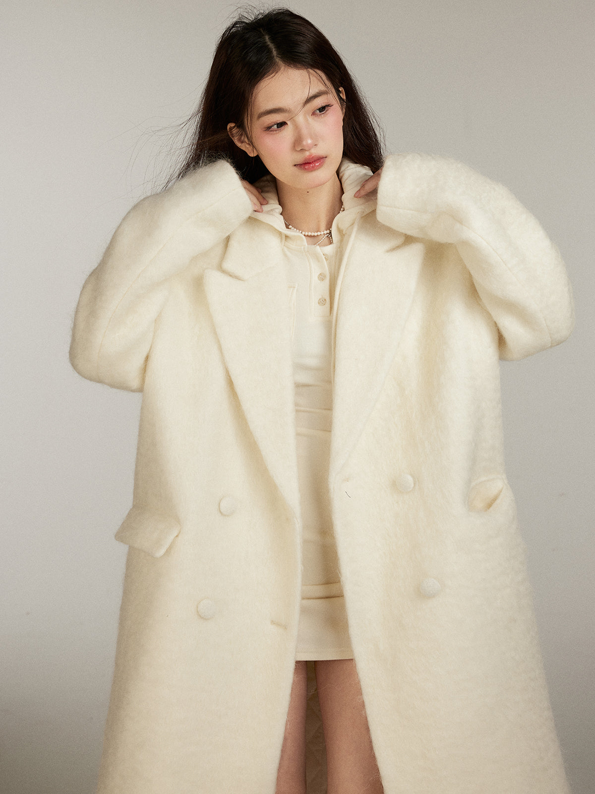 Luxe Heiress Style Cream White Wool Coat