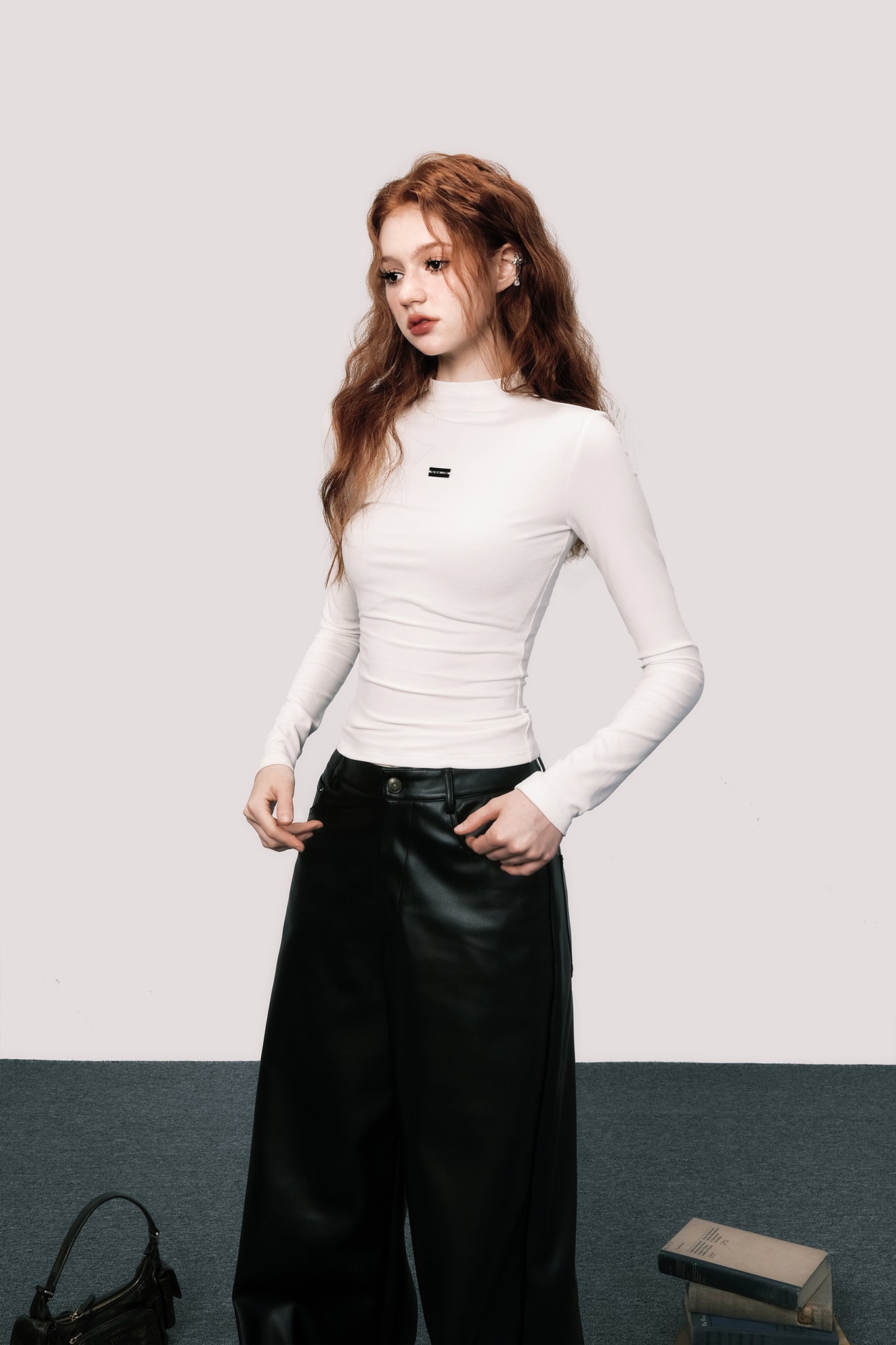 Half turtleneck elastic slim fit long sleeve bottoming shirt