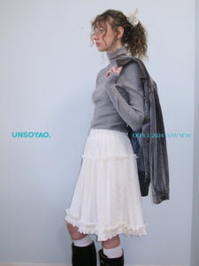 Faux Mink Fur Stripe Knitted Lace Skirt