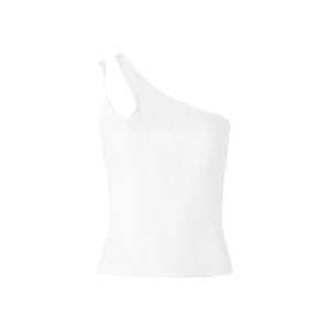 Double strap off-shoulder vest with slanted neckline