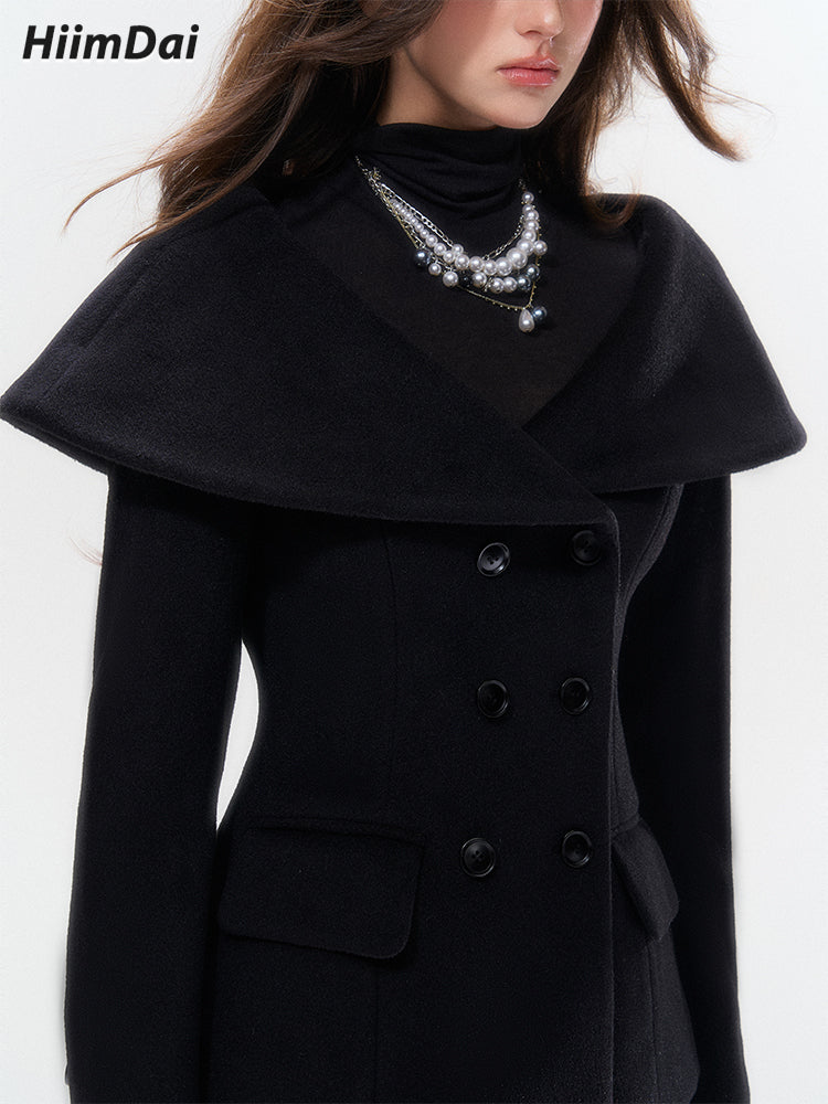 Quiet luxury collar waist cinched woolen coat& fishtail skirt