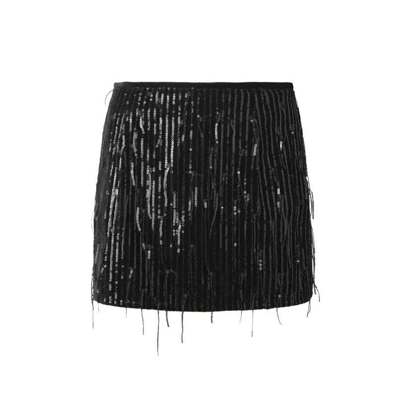 Black high waist slim sequin skirt