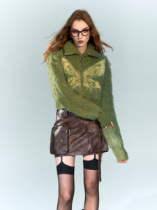 Boucle Butterfly Turtleneck Knitted Short Jacket