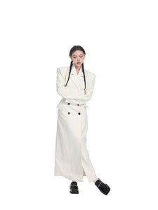 White Loose-Fit Straight-Cut Long Trench Coat