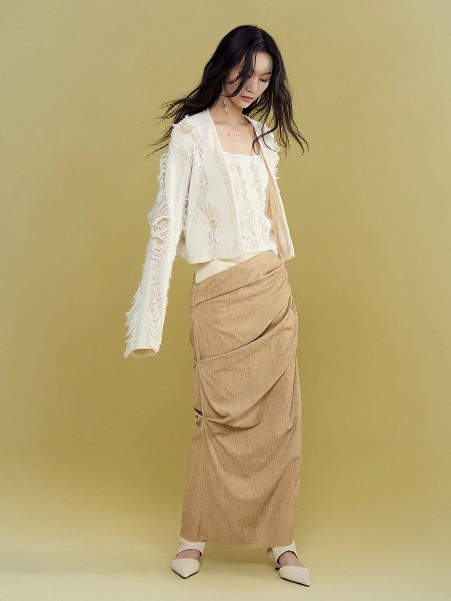 Two-tone pleated straight skirt