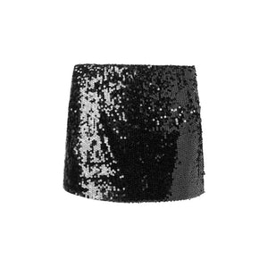 Silver black sequined A-line skirt