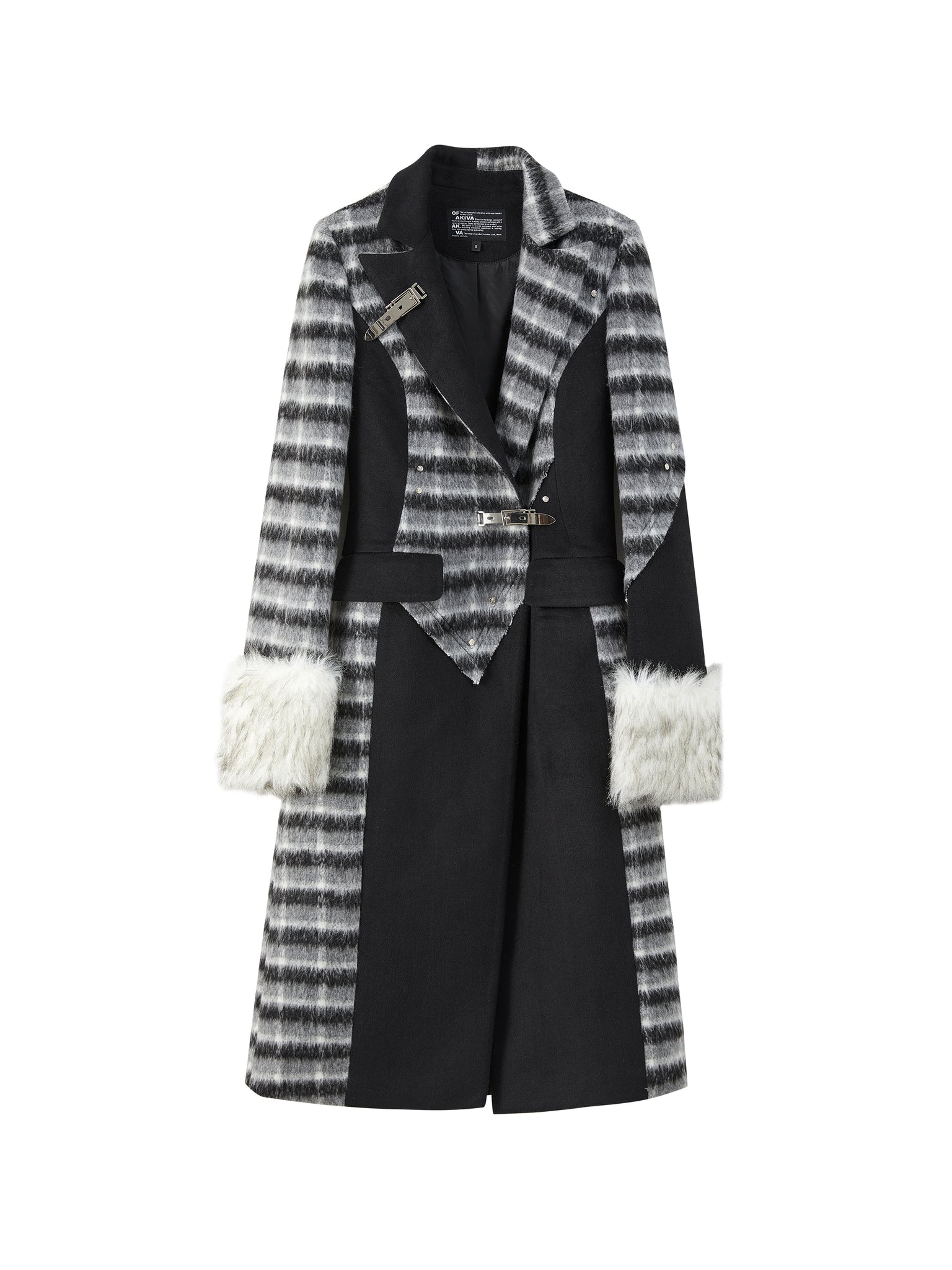 Houndstooth Patchwork Wool Coat