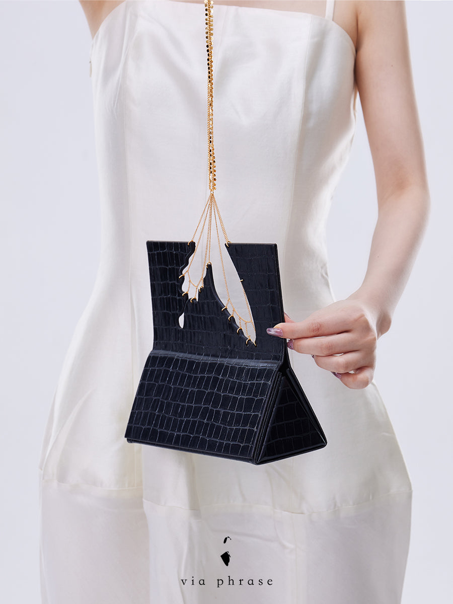 Crocodile Texture Butterfly Wings Mini Crossbody on Chain