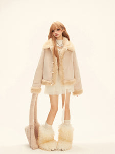 Plush Suede Patchwork Fur Integrated Jacket