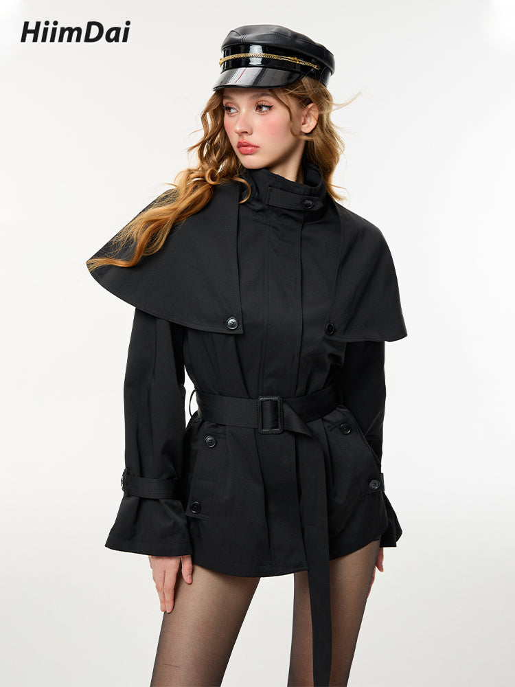 Detachable Cape Two-Way Mid-Length Trench Coat