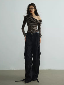 Workwear style three-dimensional pocket suit trousers