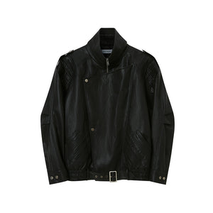 Simple oversized PU leather jacket