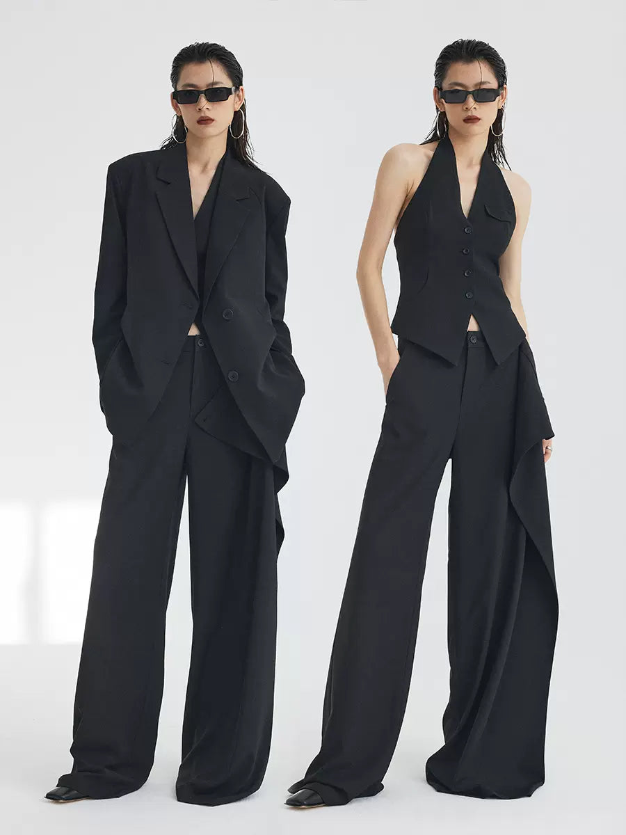 Diagonal staggered loose culottes trousers