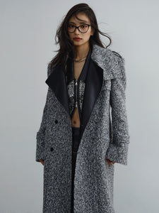 Shiny Silk Wool Long Coat