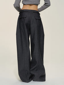 Dark Gray Wool Blend Loose Fit Casual Suit Trousers