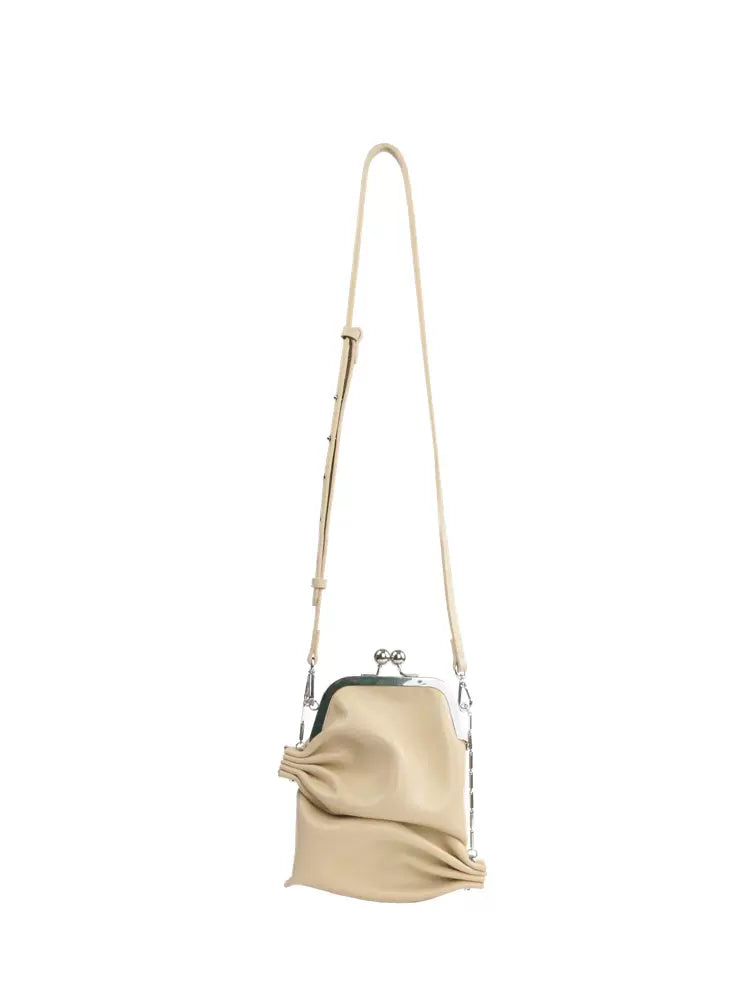 Pleated french bag gold-plated cowhide exquisite crossbody bag