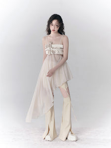 New Chinese Style Buttoned Hollow Flared Elastic Slim Trousers