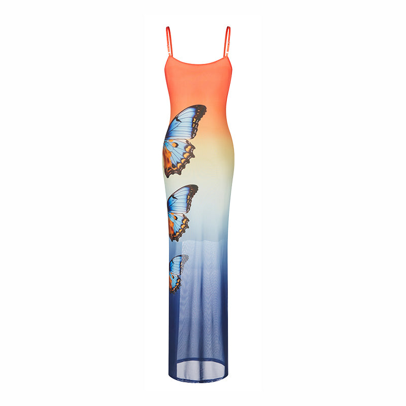 Butterfly Bodycon Mermaid Cami Maxi Dress