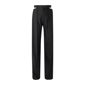 Straight-leg suit trousers with exposed waist on both sides