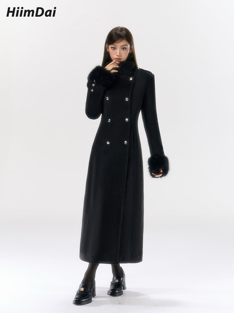 Madeline hourglass coat with wool stand up collar