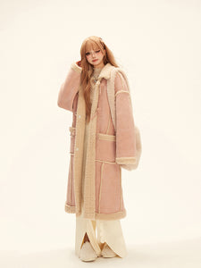 Pink suede lambskin spliced fleece fur Coat