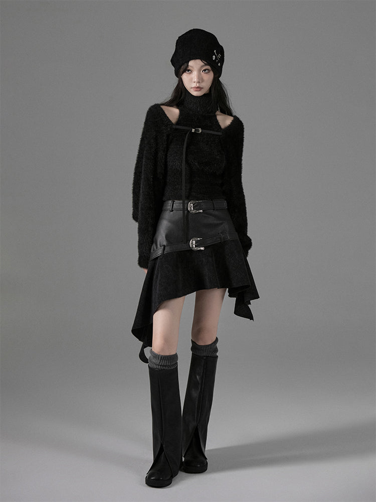 A-line Irregular Slim Leather Skirt