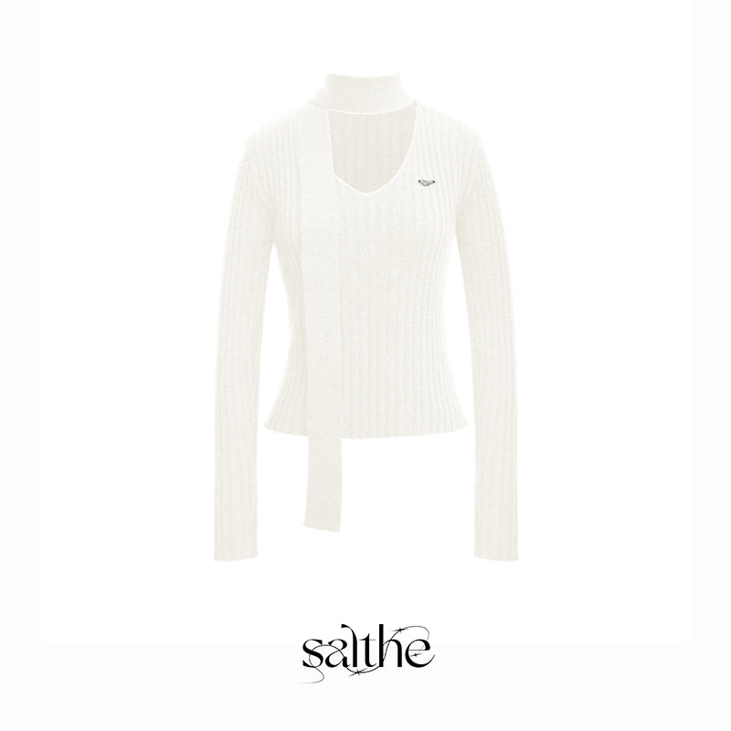 V-neck Ribbon Pullover Sweater