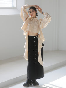 Decorative Straps Contrasting Long Slit Skirt