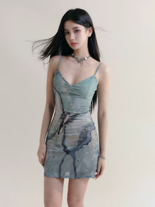 Dream Butterfly Print Slim Suspender Dress